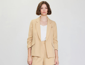 Recycled Shirred Sleeve Blazer- Latte