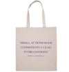 Beige tote bag with motivational quote on a white background